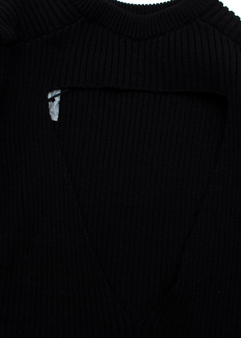 Open Back Black Ribbed Merino Wool Jumper Dress