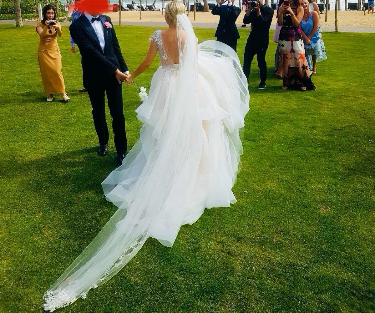 Custom Made Floral Embroidered Tiered Wedding Dress