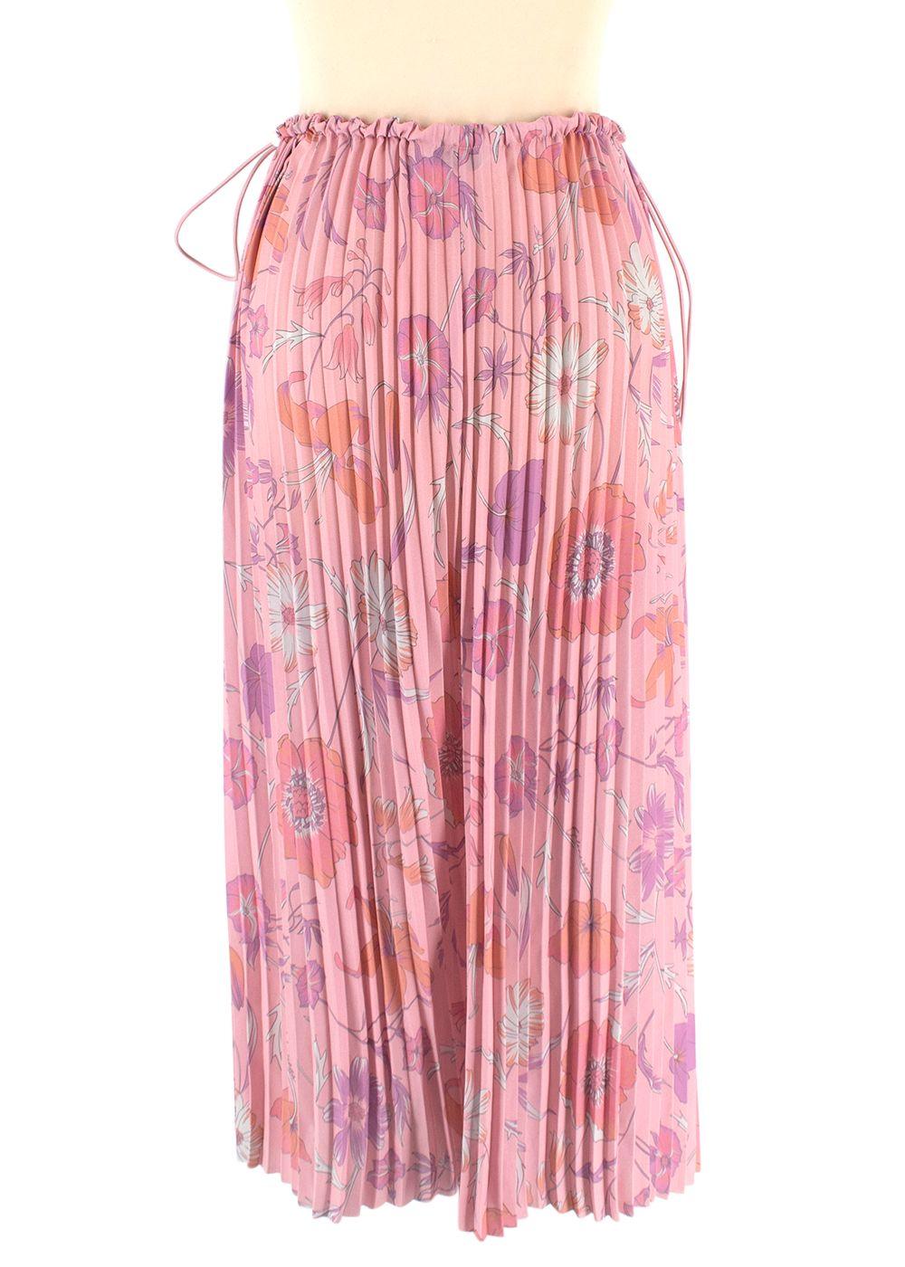 Balenciaga Pink Floral Pleated Skirt with Drawstring Waist Detail