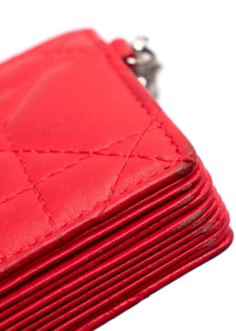 Dior Vibrant Red Leather Logo Chain Card Holder