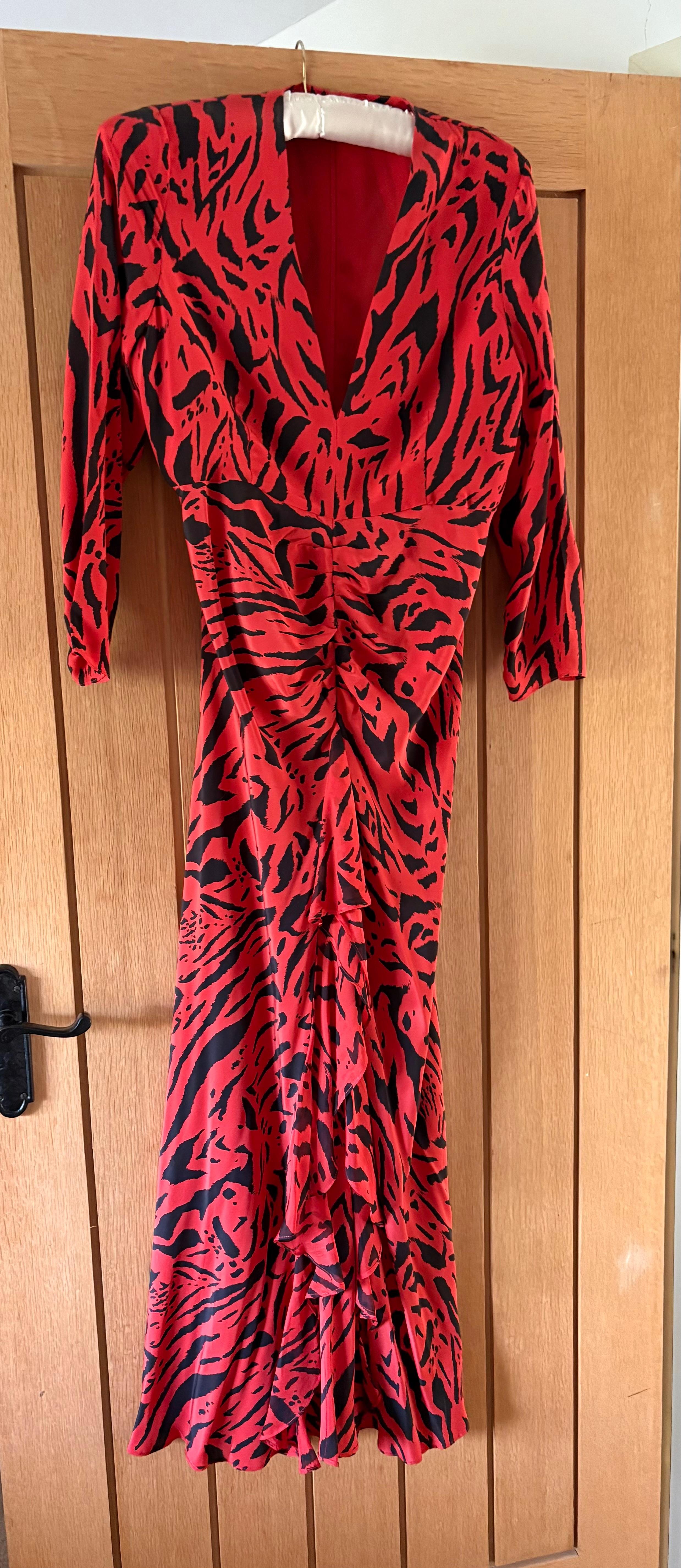 Red Tiger Print Midi Dress
