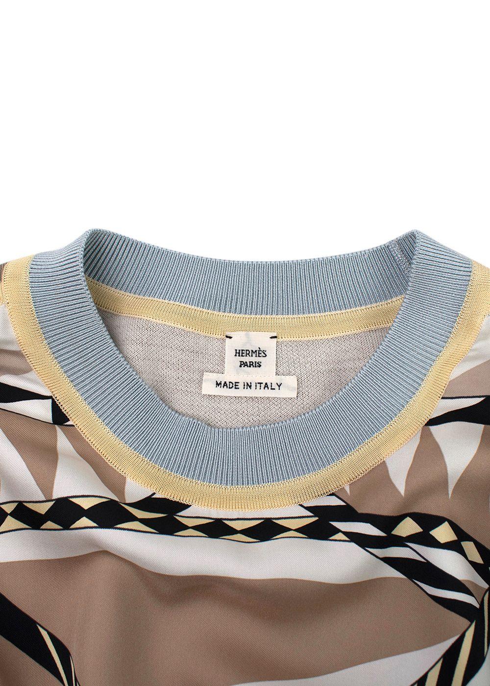 Hermes Blue and Beige Figure Artistique Silk & Cotton Jumper