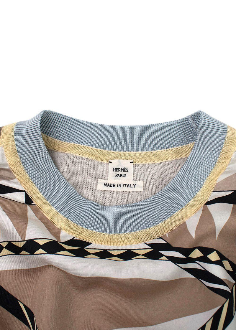 Hermes Blue and Beige Figure Artistique Silk & Cotton Jumper