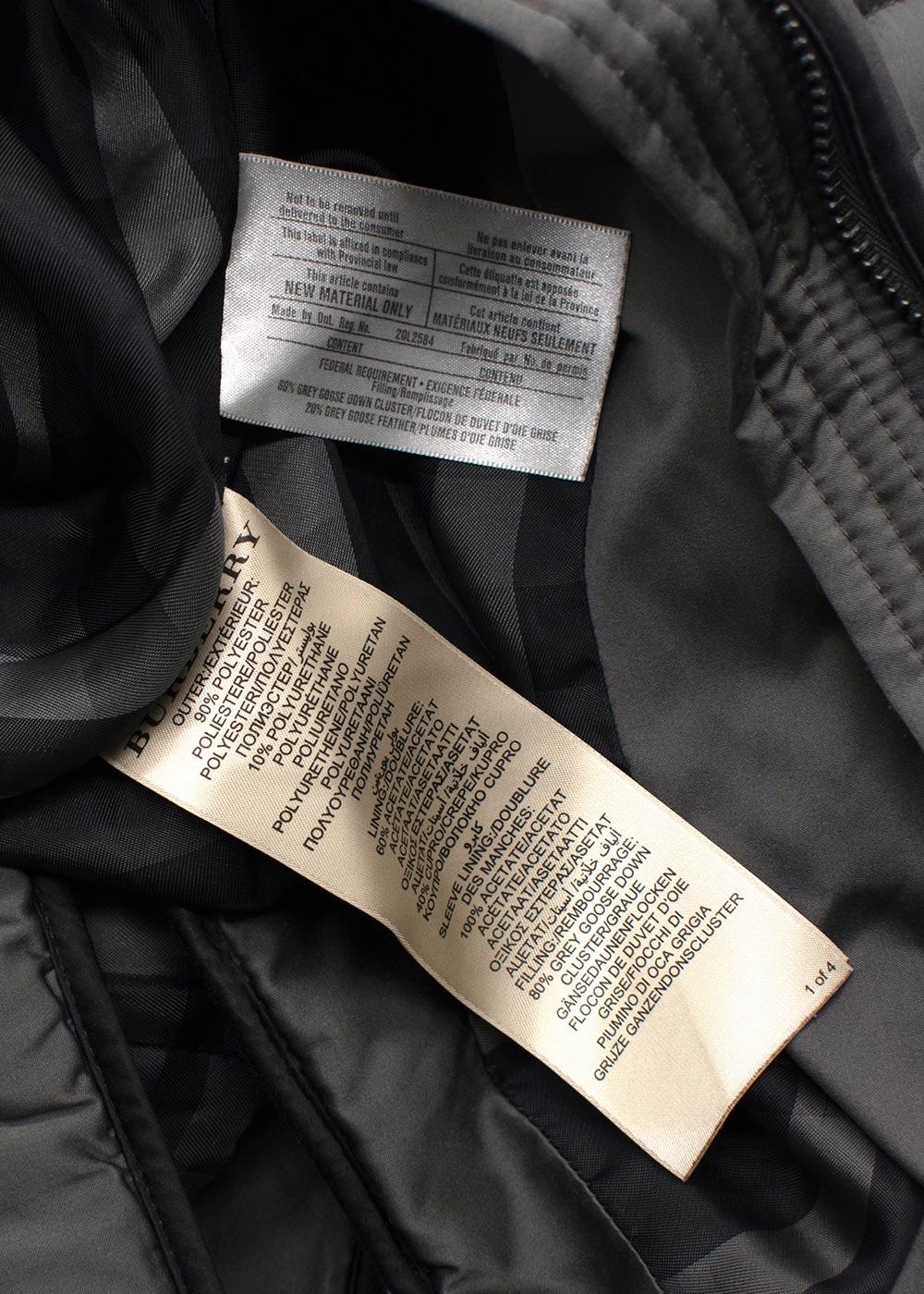 Burberry Grey Belted Puffer Coat with Faux Fur Trim