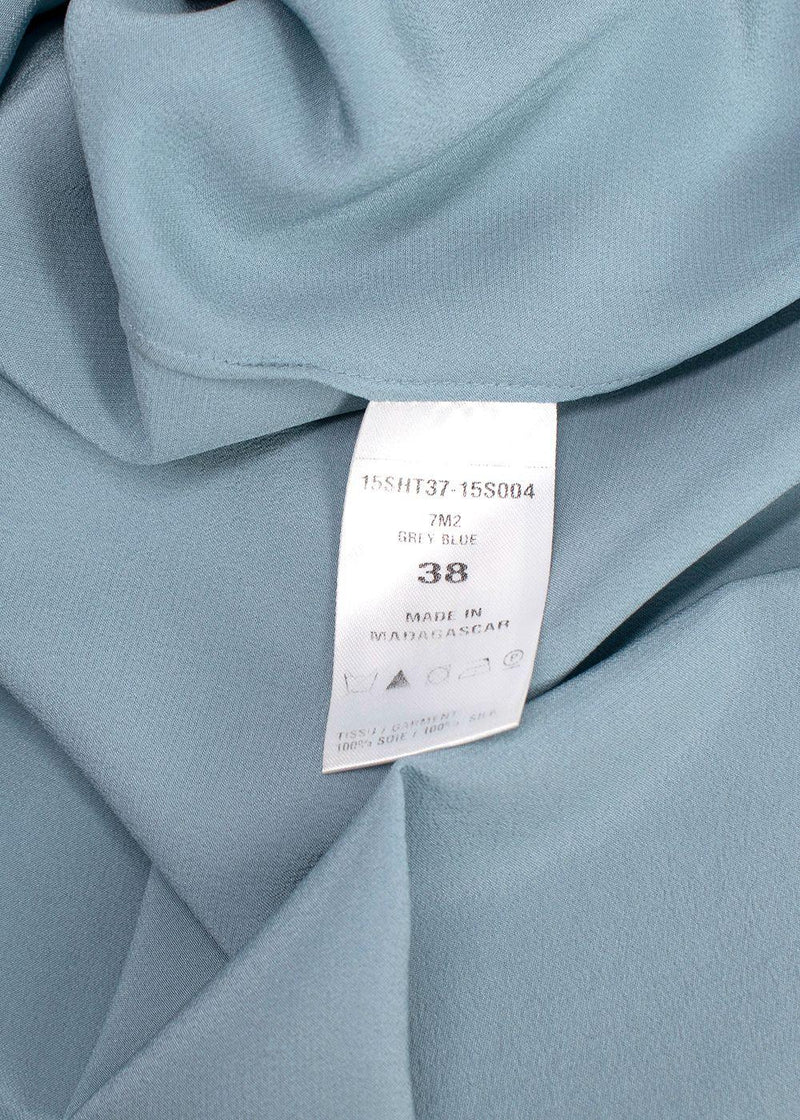 Chloe Blue Collarless Silk Blouse
