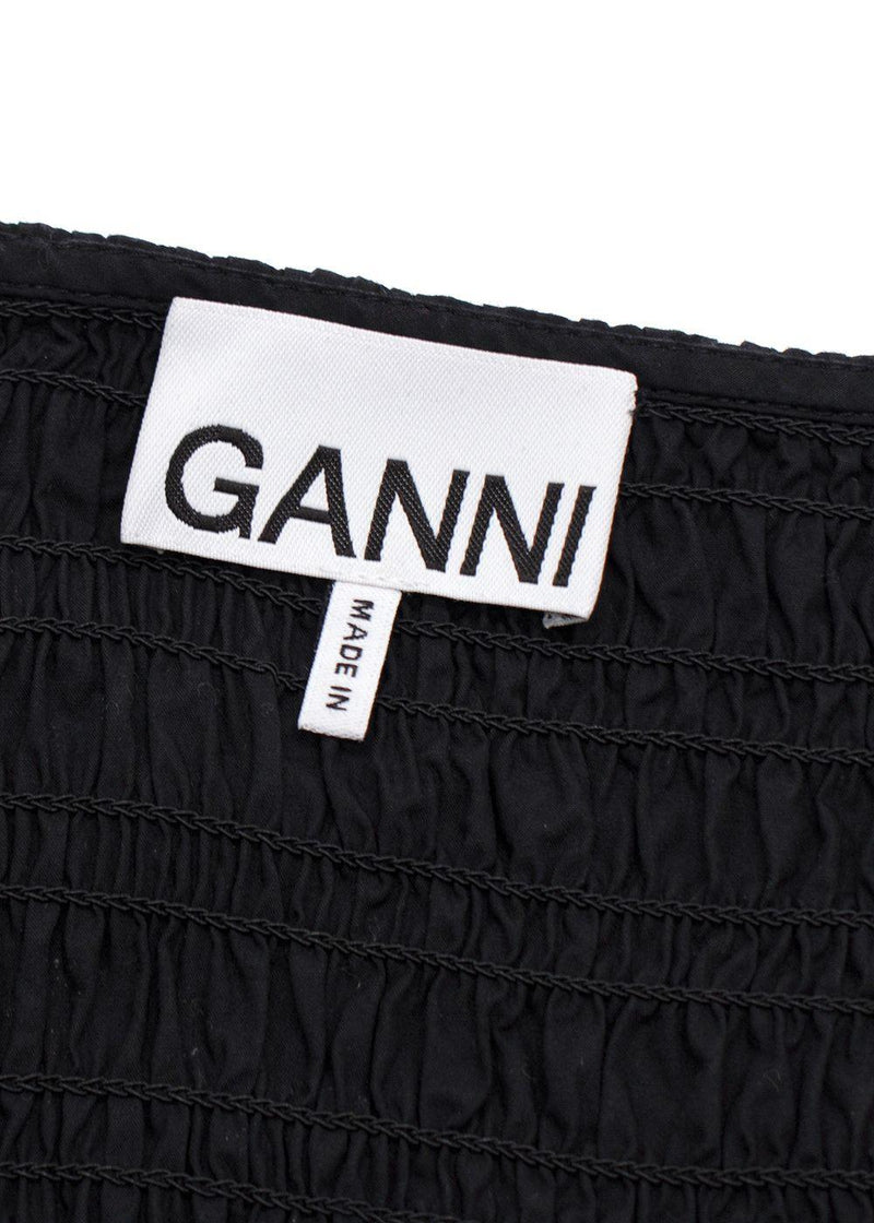 Ganni Black Cotton Poplin Open Neck Smock Midi Dress