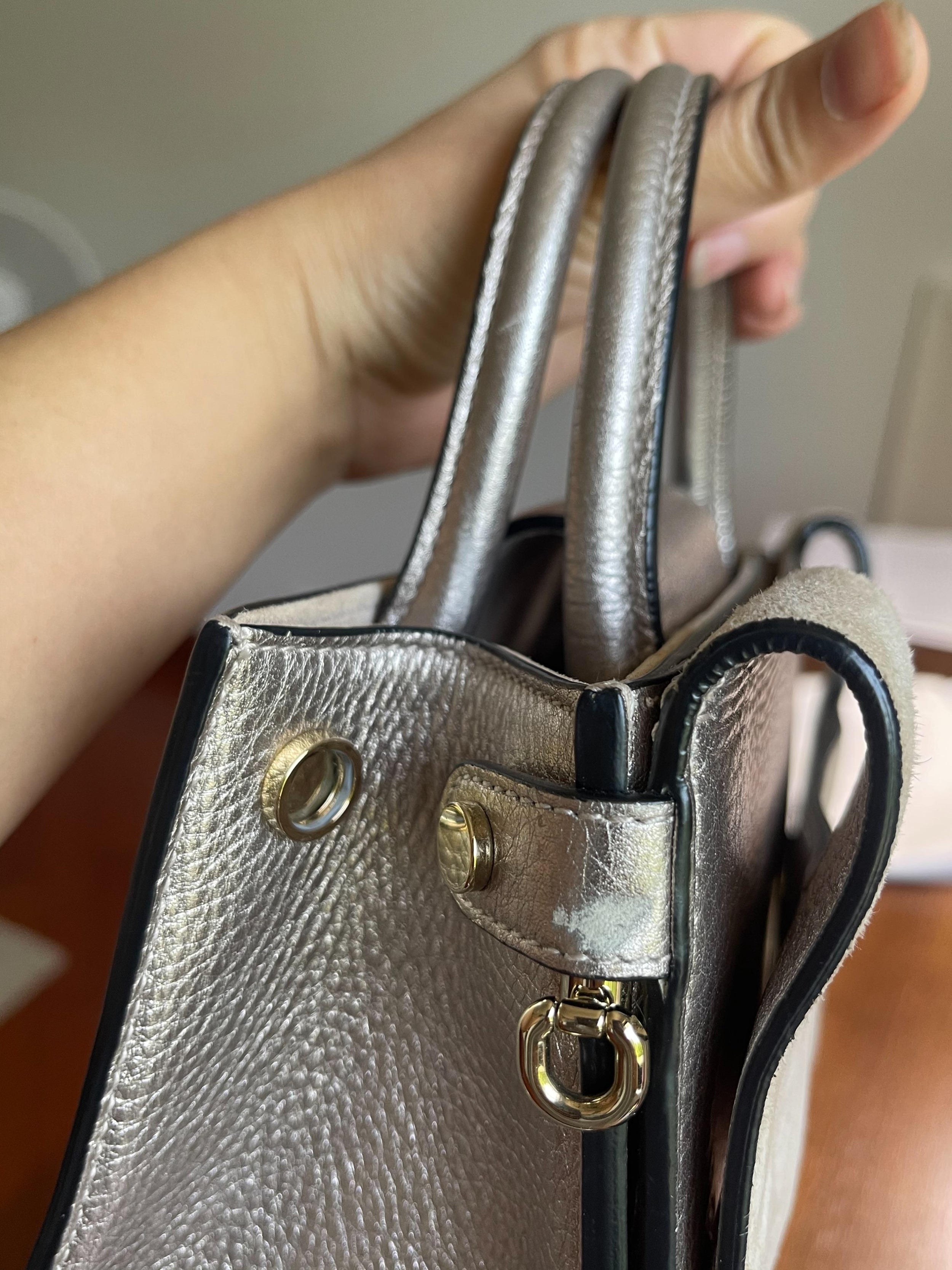 Silver Grained Leather Mini Diorama Bag