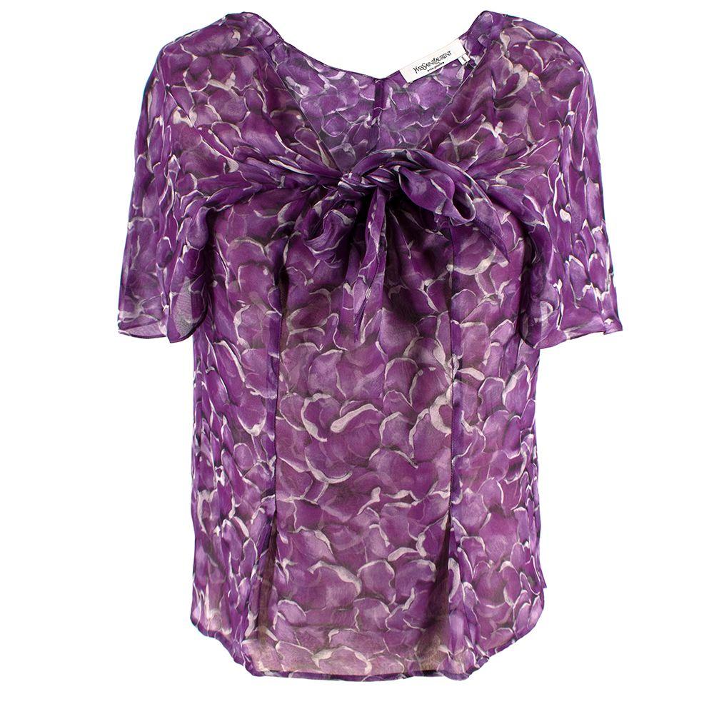 YSL Purple Floral-print Silk Blouse