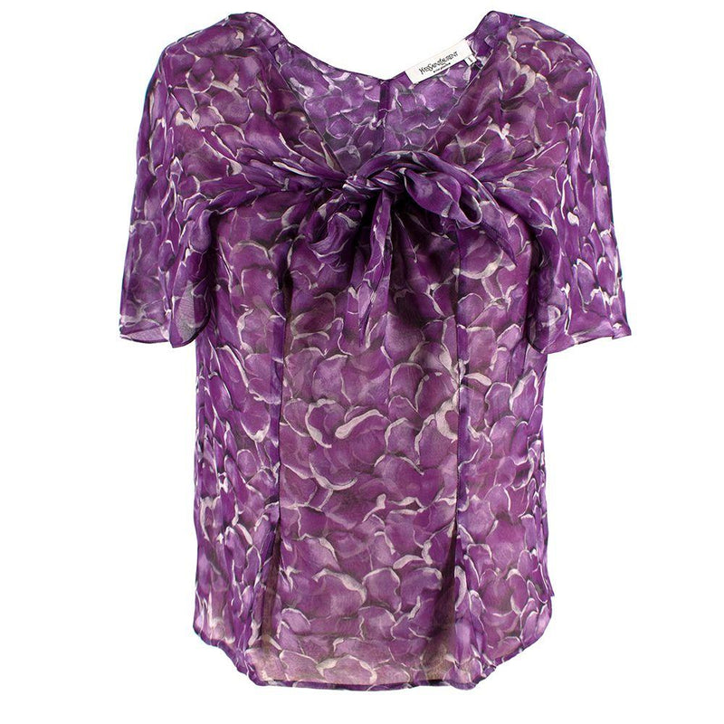 YSL Purple Floral-print Silk Blouse
