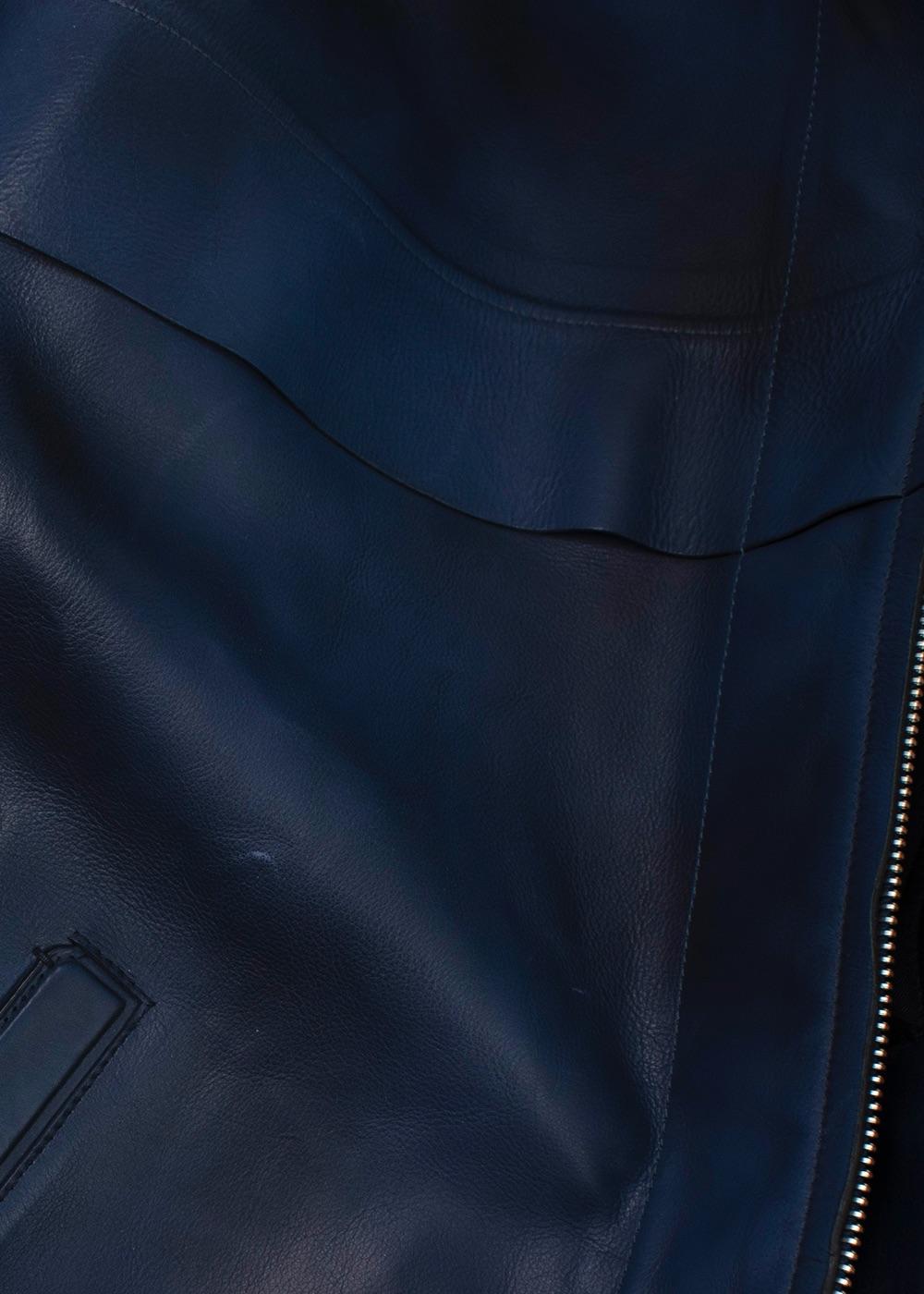 Berluti Blue Venezia Leather Hooded leather jacket