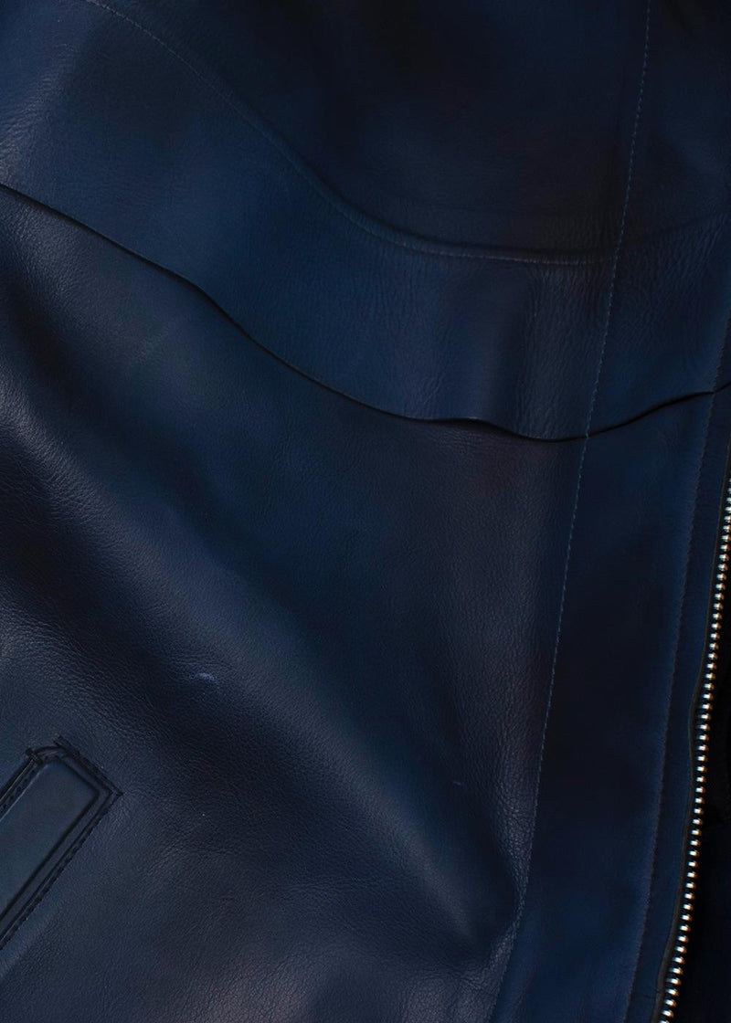 Berluti Blue Venezia Leather Hooded leather jacket