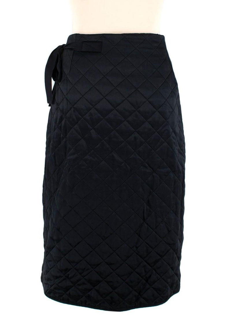 Celine Black Quilted Satin Pencil Skirt
