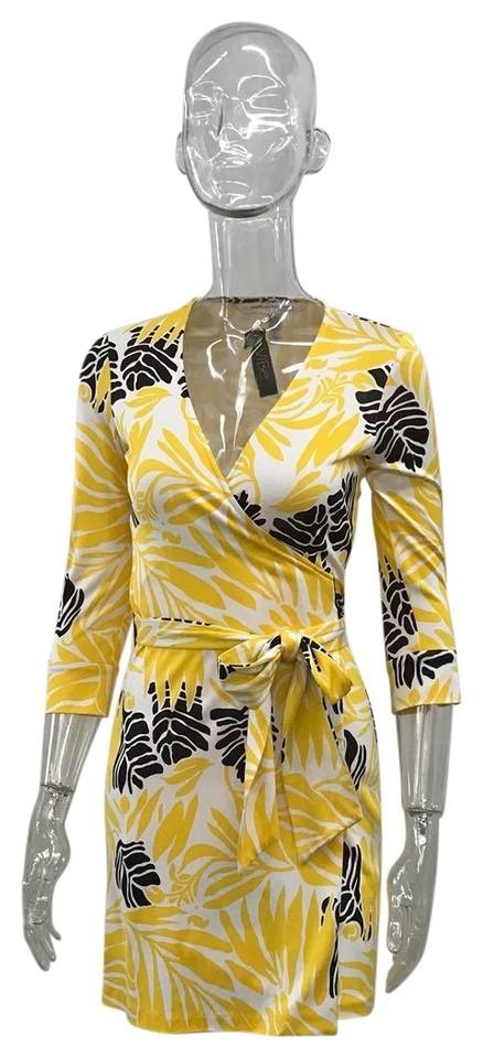 DVF Yellow Silk Floral Wrap Dress