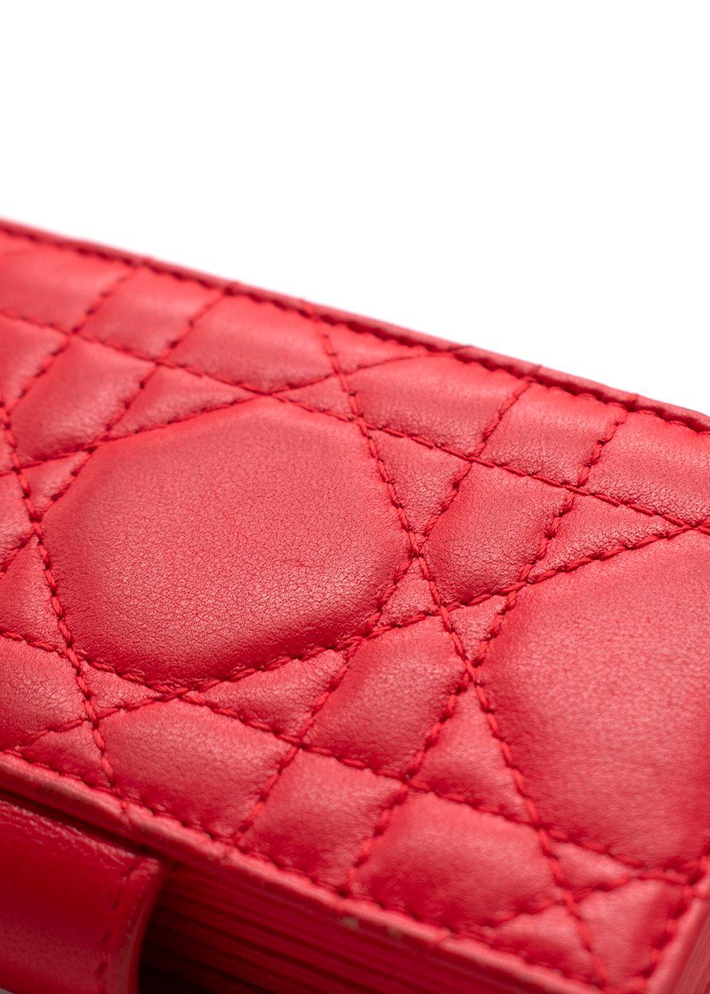 Dior Vibrant Red Leather Logo Chain Card Holder