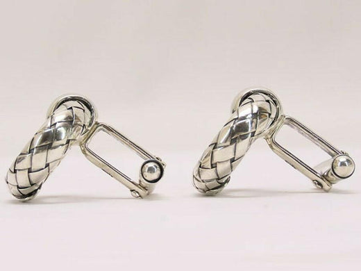 Bottega Veneta Silver Intrecciato Cufflinks