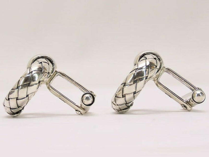 Bottega Veneta Silver Intrecciato Cufflinks
