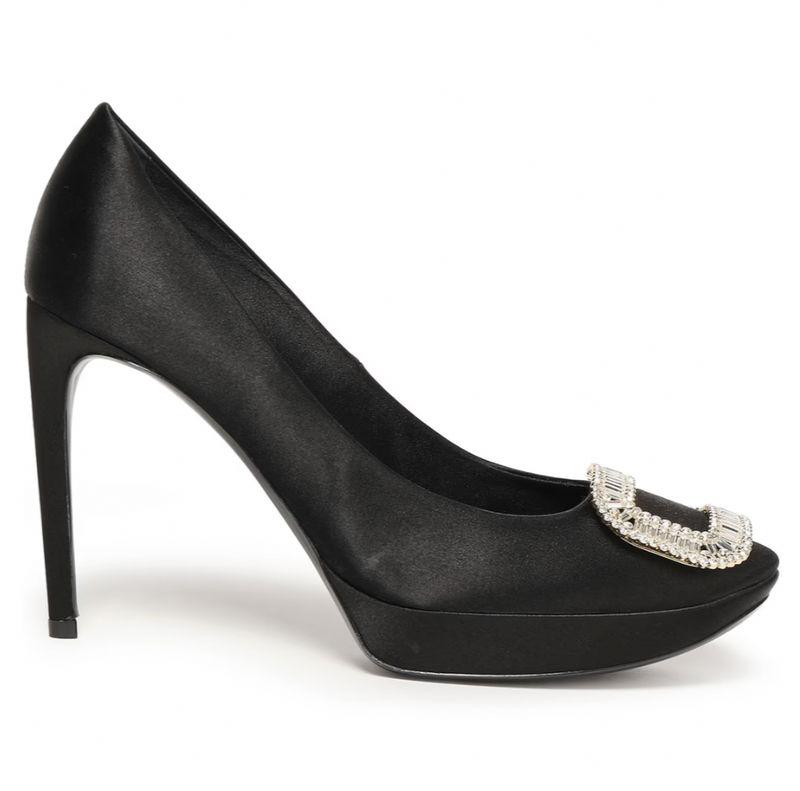 Roger Vivier Black Crystal-Embellished Satin Platform Pumps