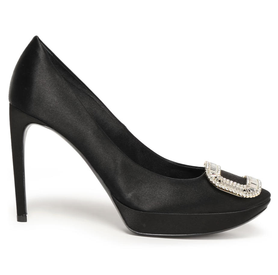 Roger Vivier Black Crystal-Embellished Satin Platform Pumps