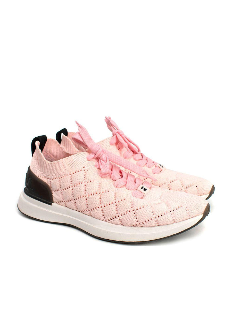 Chanel Light Pink Knit Lace Up Trainers