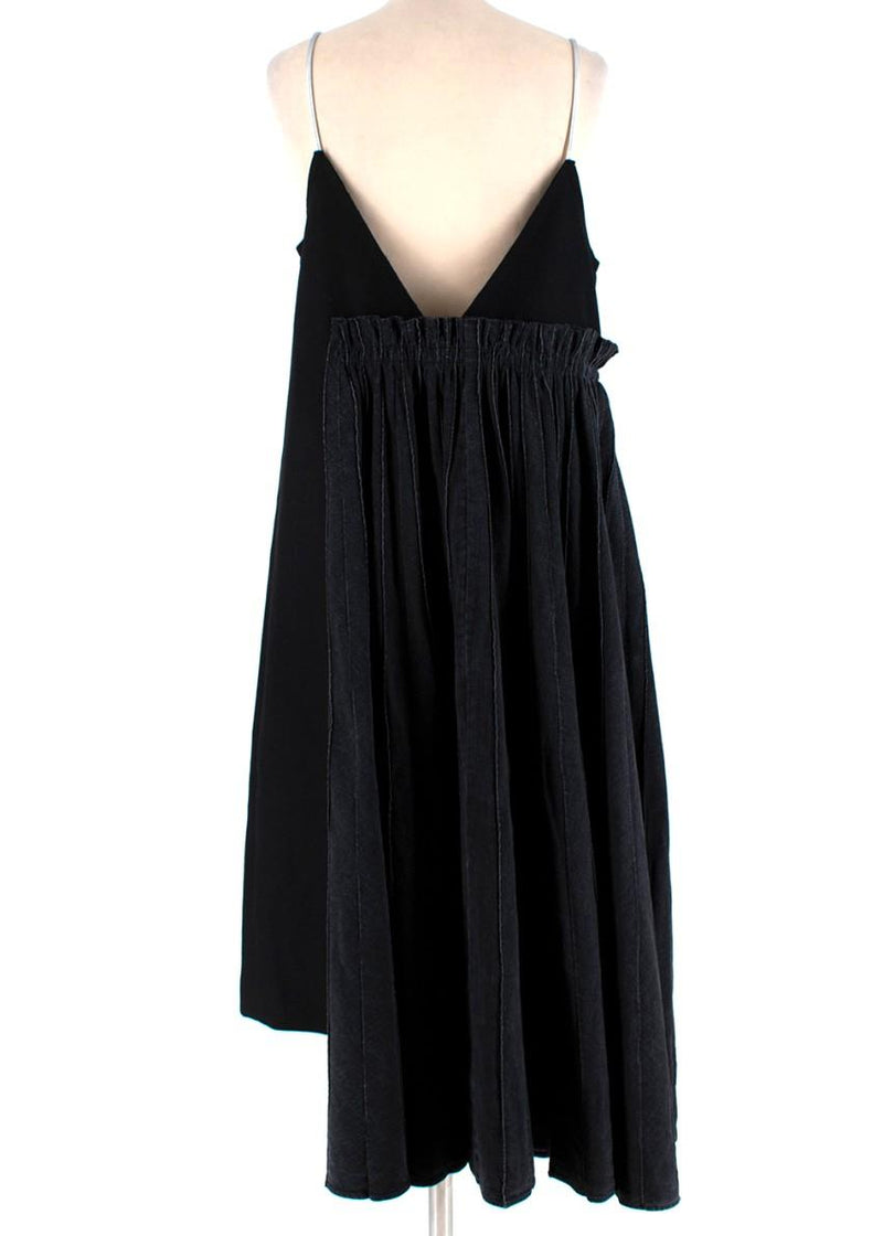 Sacai Black Wool Pleated Denim Skirt Midi Dress