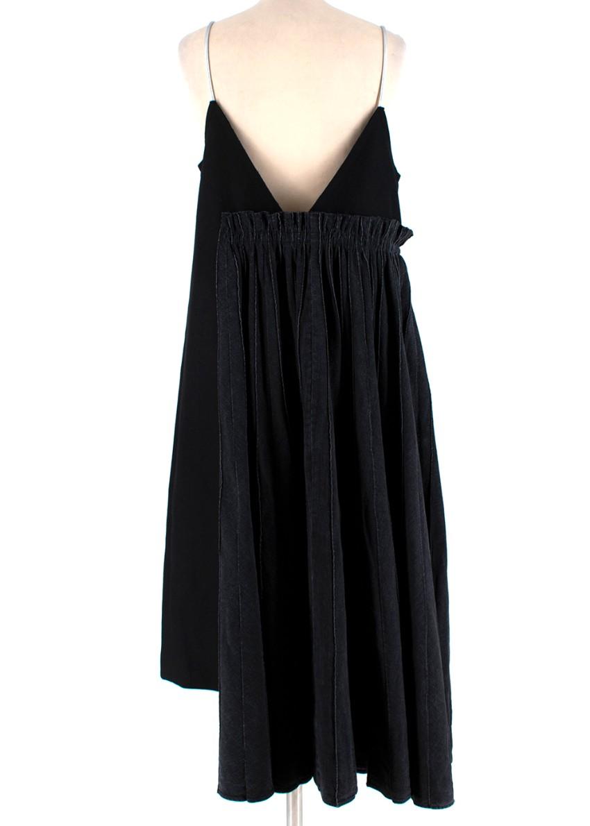 Sacai Black Wool Pleated Denim Skirt Midi Dress
