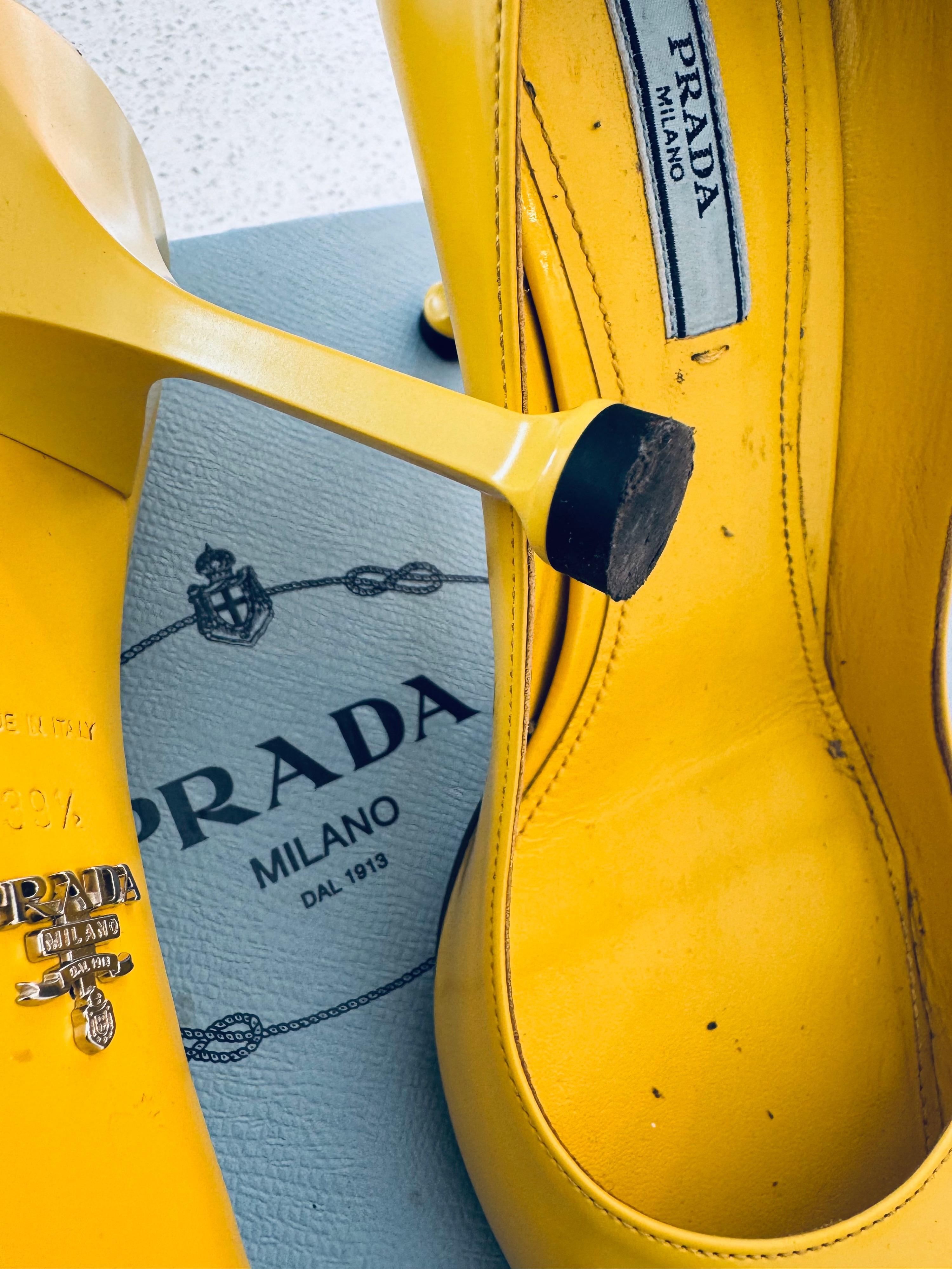 Prada Yellow Leather Heeled Pumps