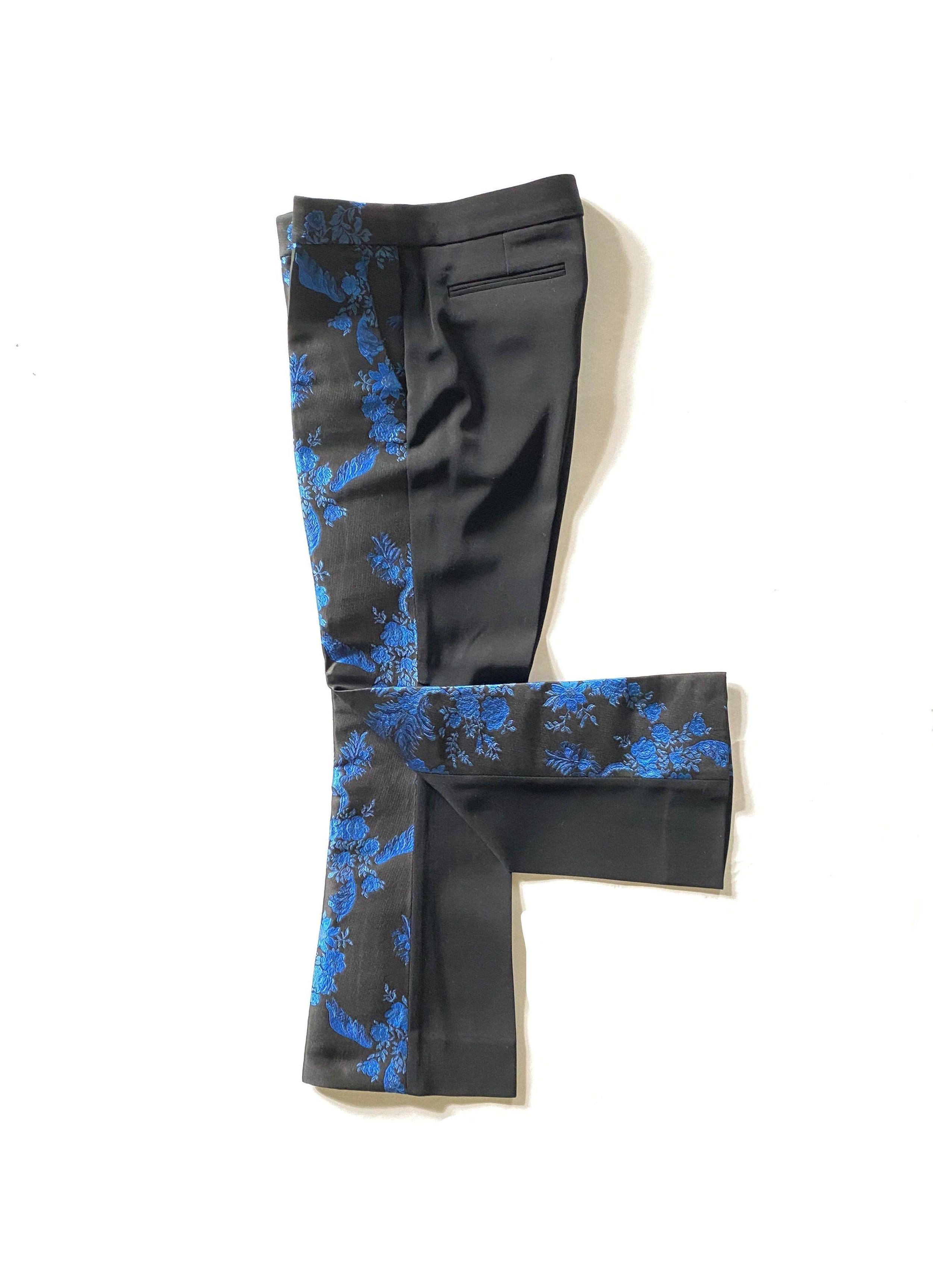 blue & black floral brocade trousers