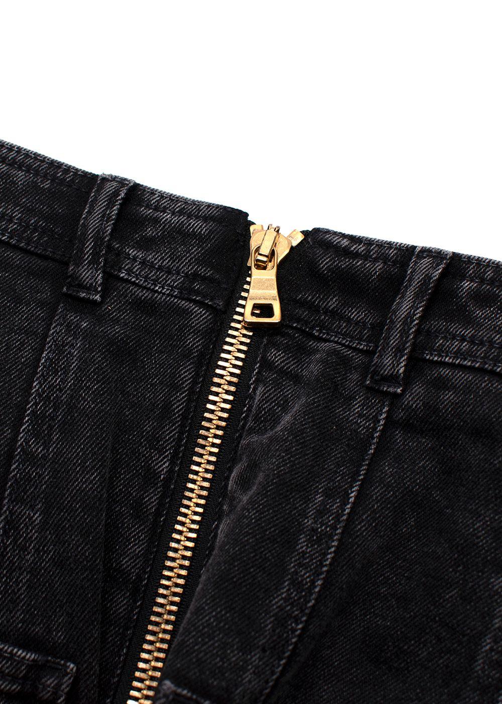 Balmain Black Denim Skirt with Gold Button Detail