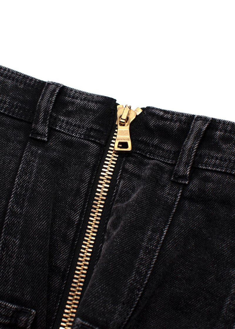 Balmain Black Denim Skirt with Gold Button Detail