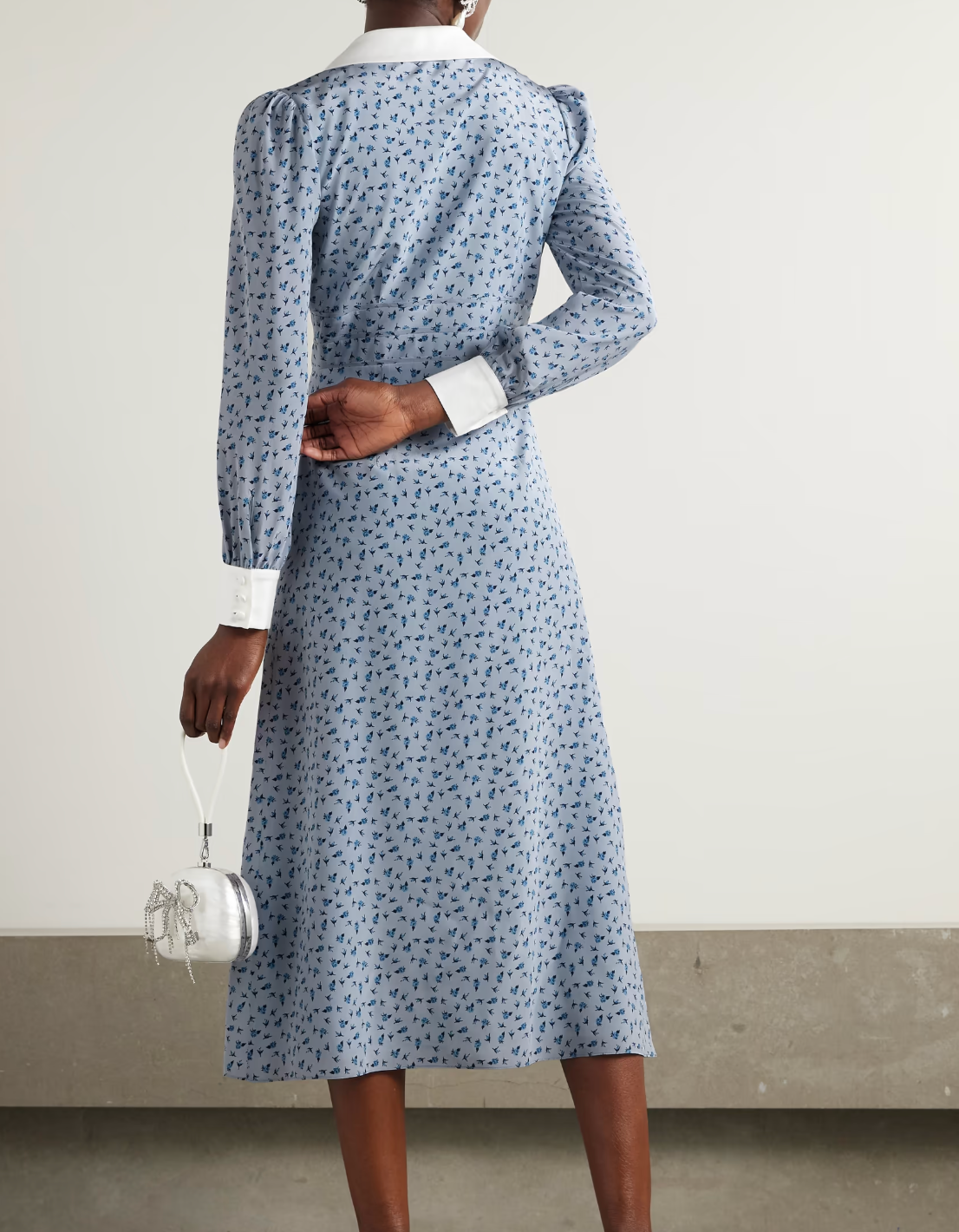 Alessandra Rich Mikado-Trimmed Floral-Print Silk-Crepe De Chine Midi Shirt Dress