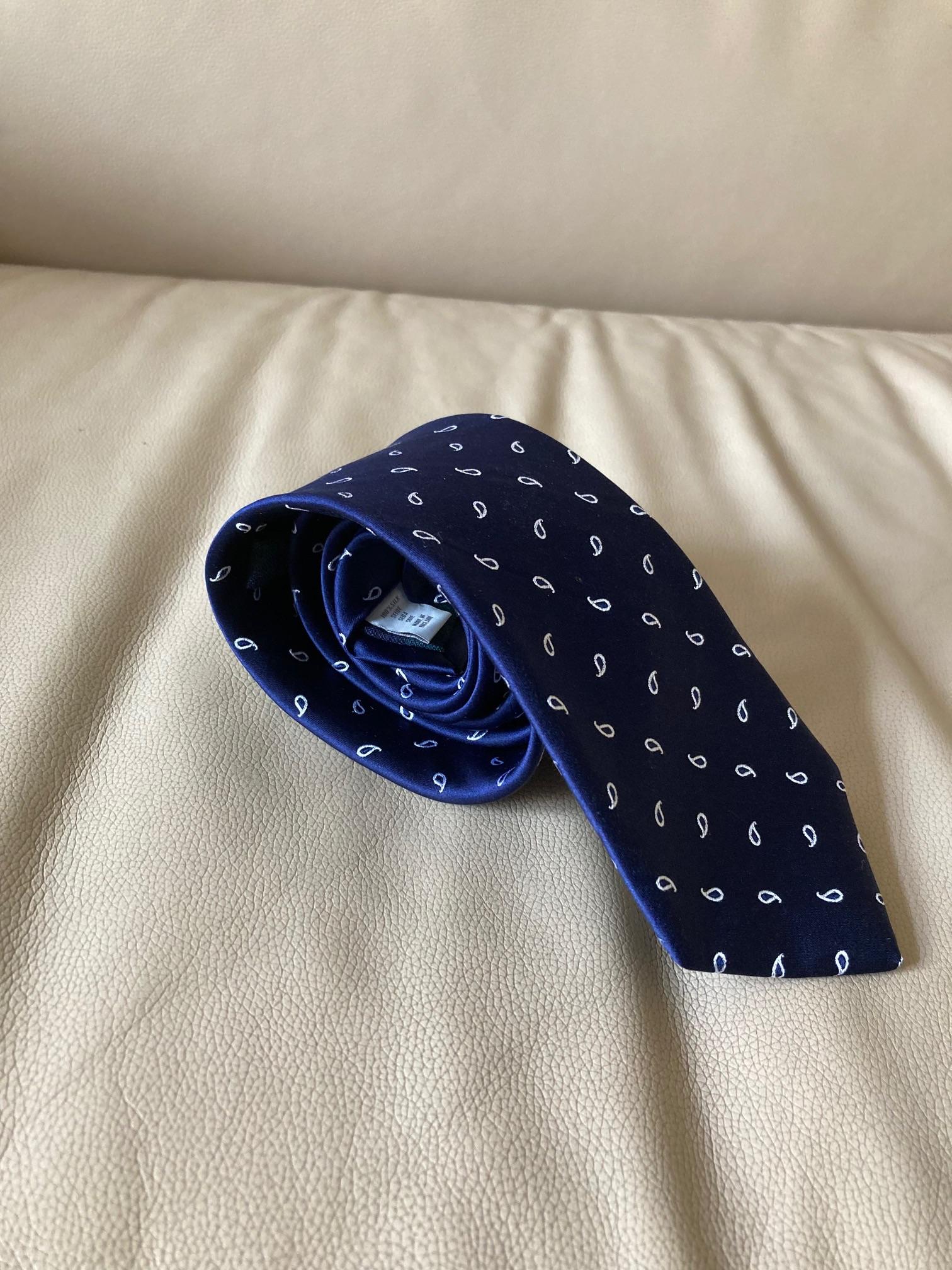 Navy Paisley Silk Tie with Tartan Lining