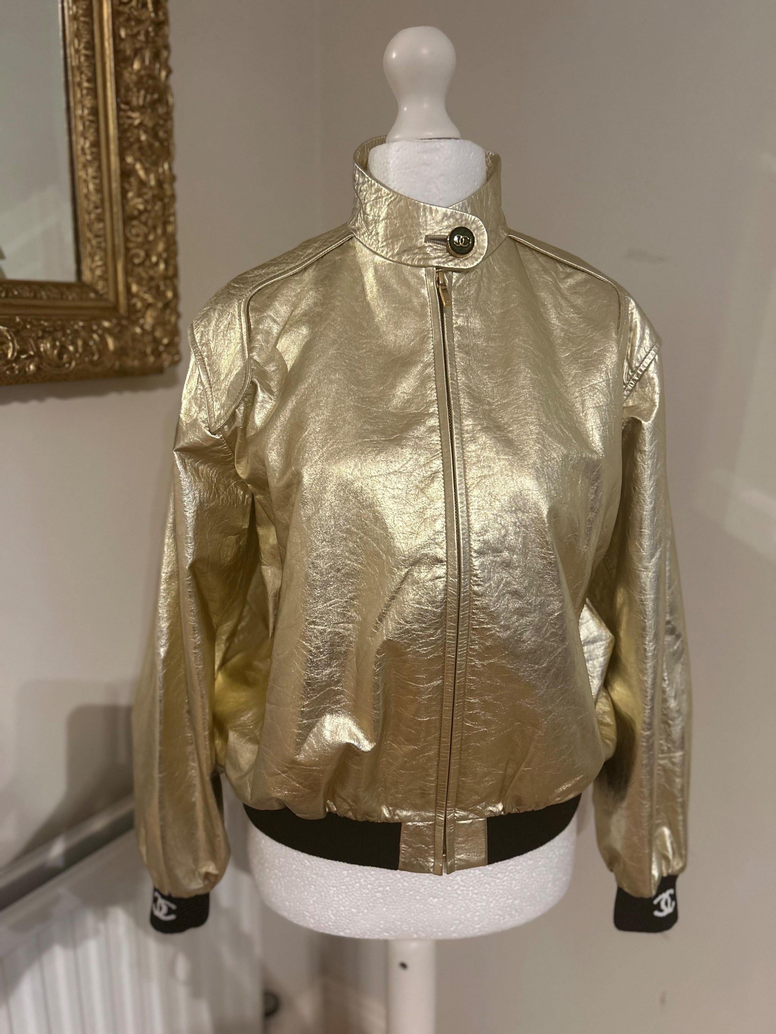 Runway Gold Leather Bomber Jacket