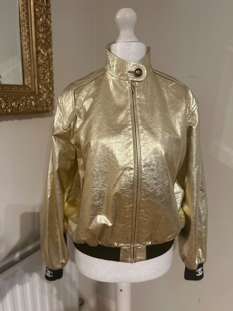 Runway Gold Leather Bomber Jacket