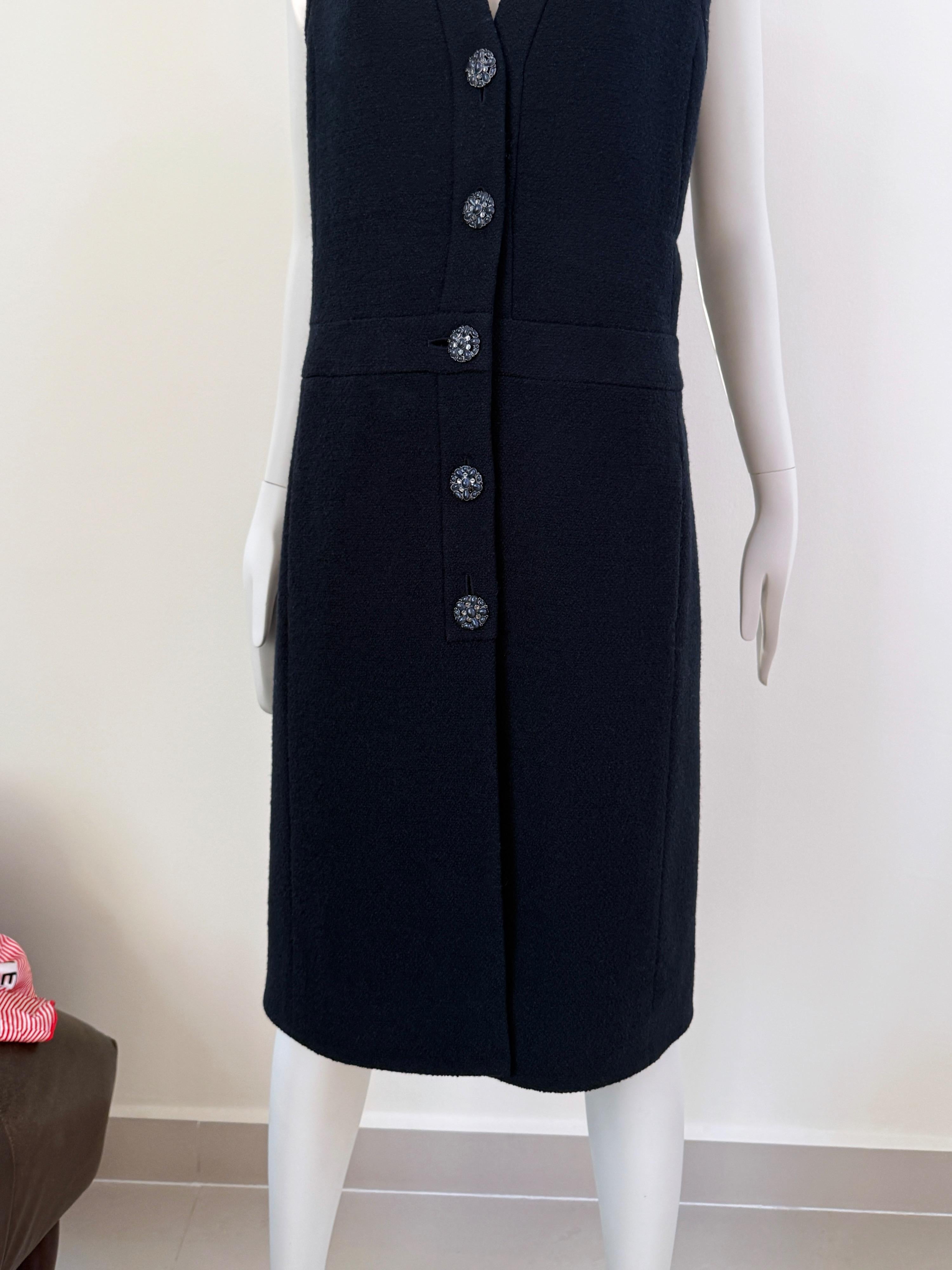 Chanel Navy Boucle Tweed Midi Dress  with Gripoix Jewel Buttons