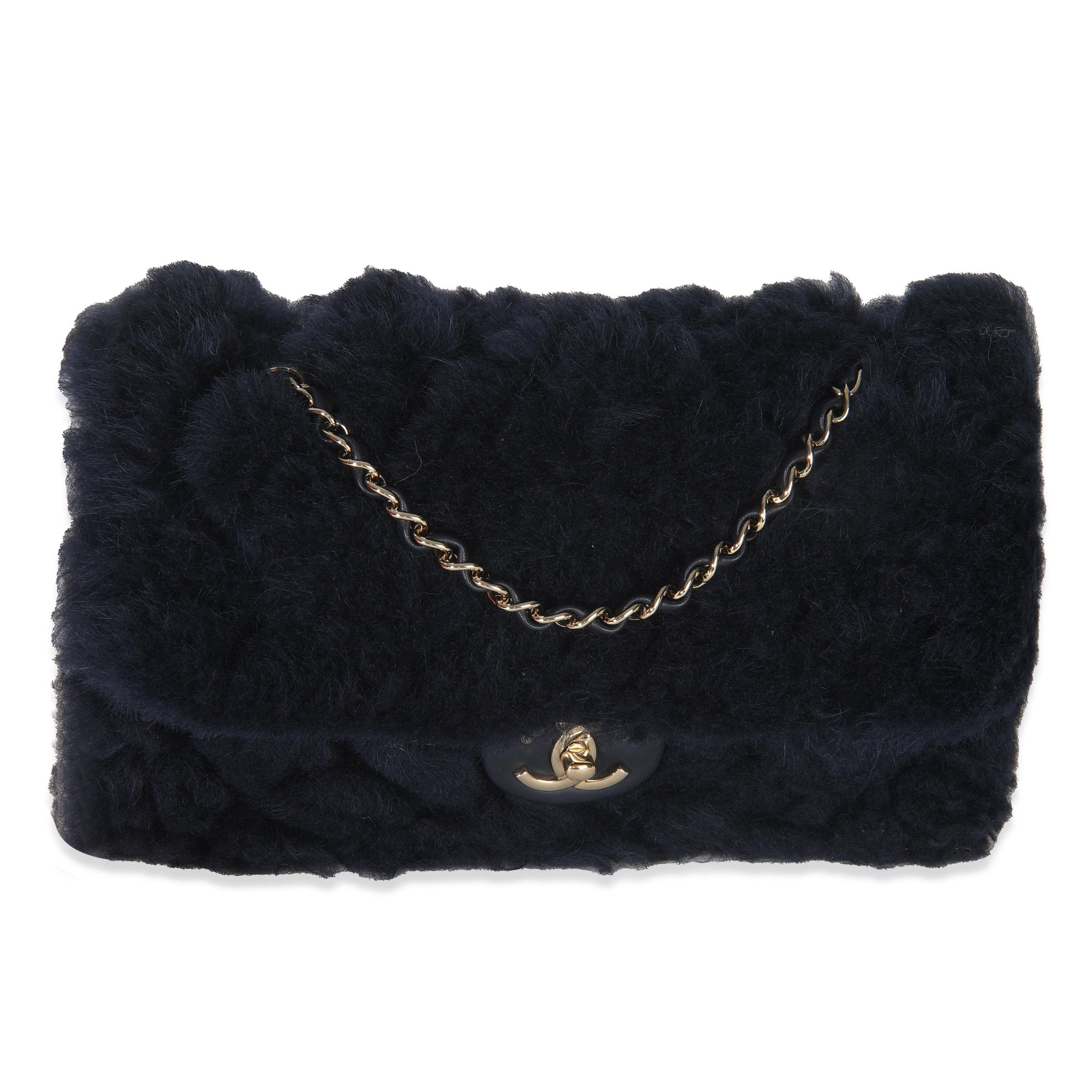 Chanel  Shearling Quilted Lambskin Medium Flap Bag in Navy