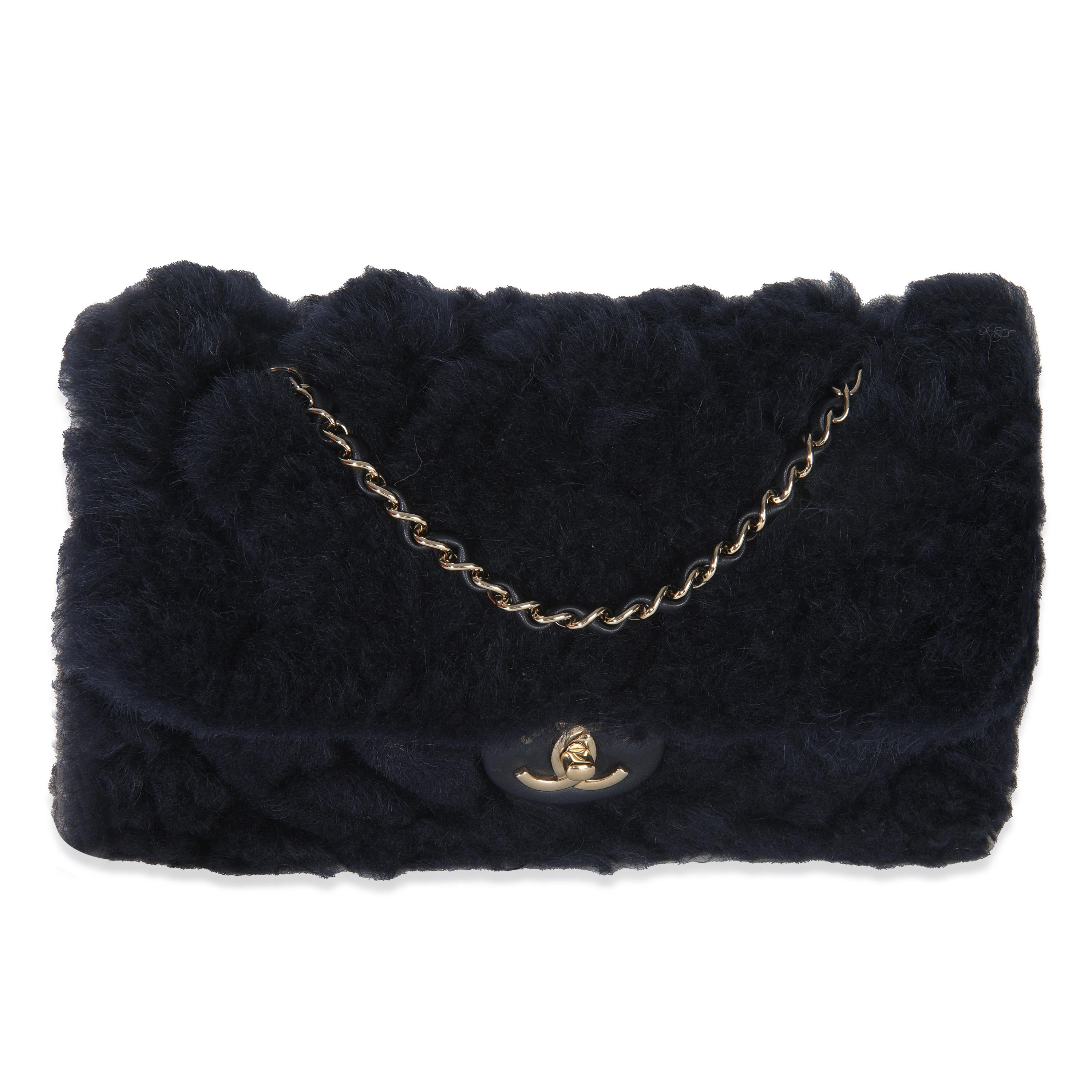 Chanel  Shearling Quilted Lambskin Medium Flap Bag in Navy