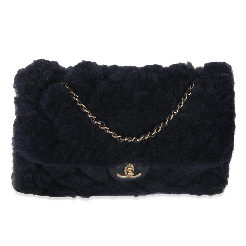 Chanel  Shearling Quilted Lambskin Medium Flap Bag in Navy