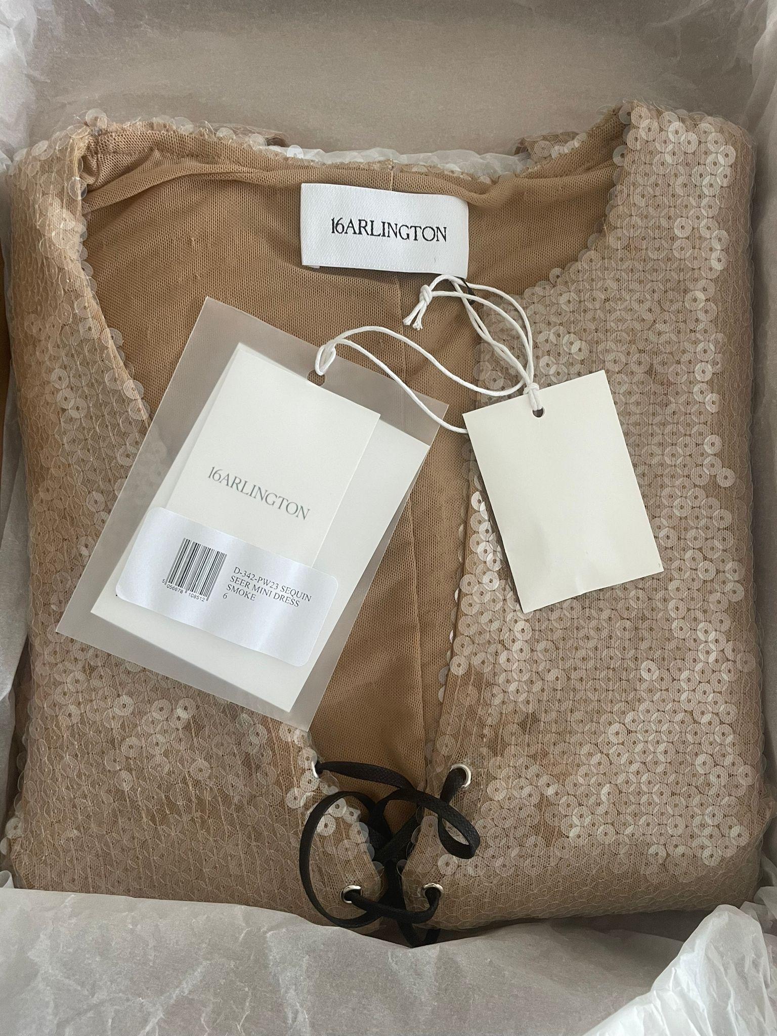 16Arlington Beige Sequin Embellished Mini Dress