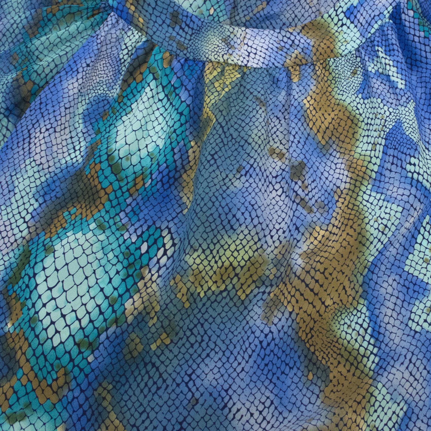 Single Aqua Blue Print Silk Top
