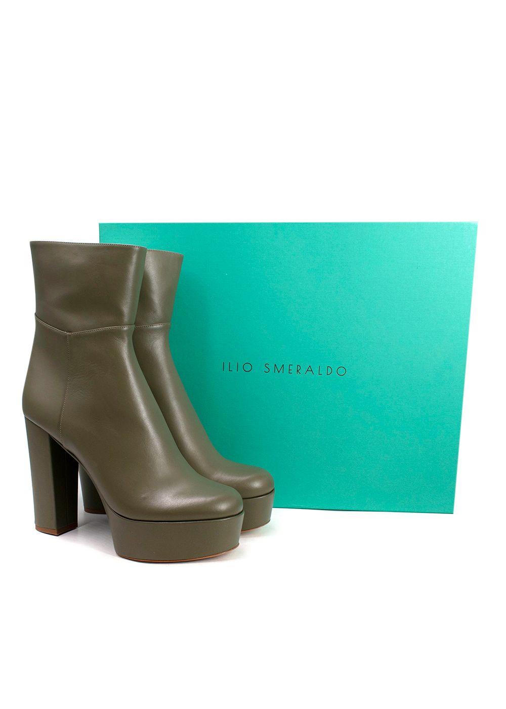 Ilio Smeraldo Olive Green Platform Leather Ankle Boots