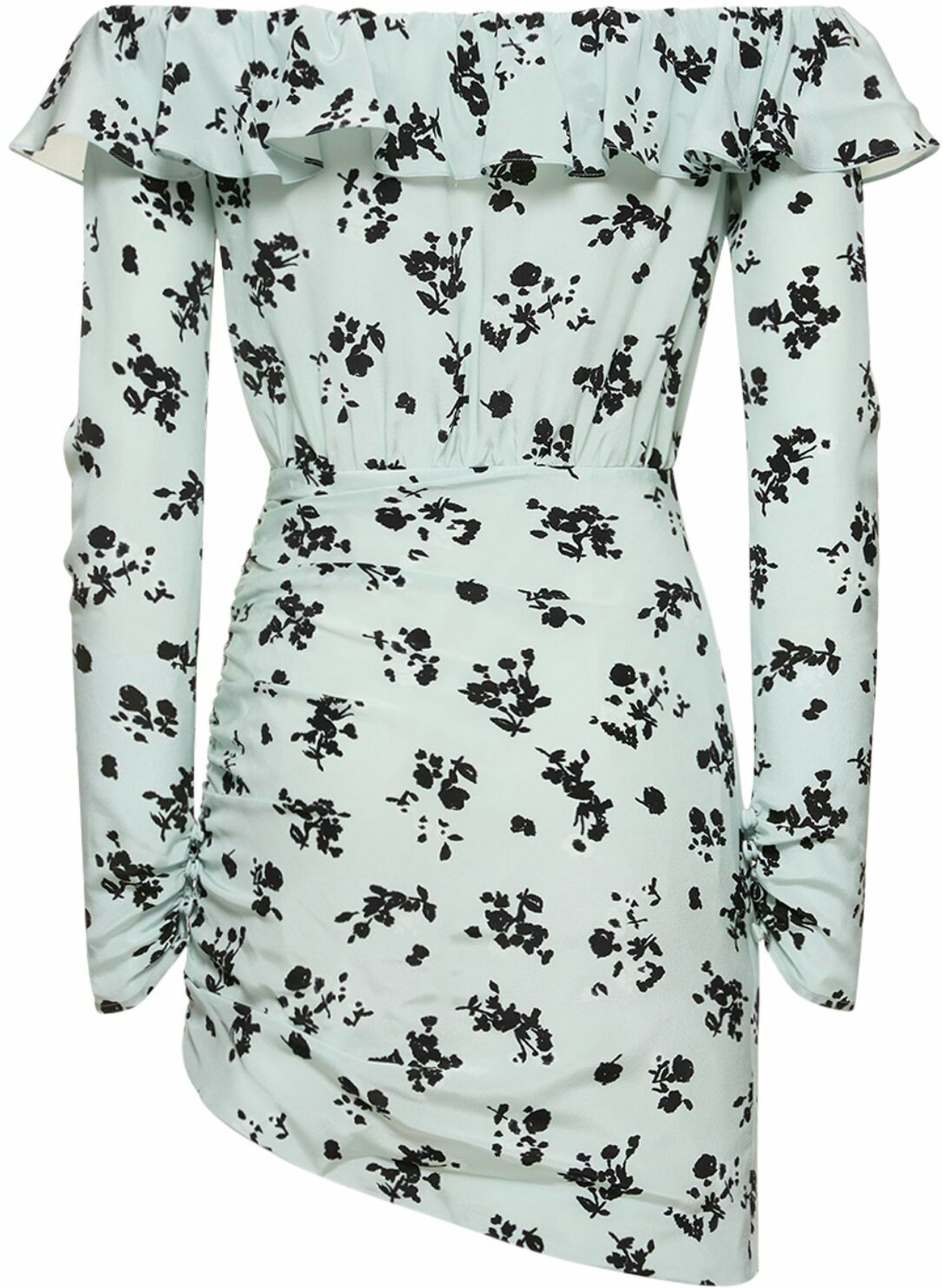 Alessandra Rich Printed Off-The-Shoulder Silk Mini Dress