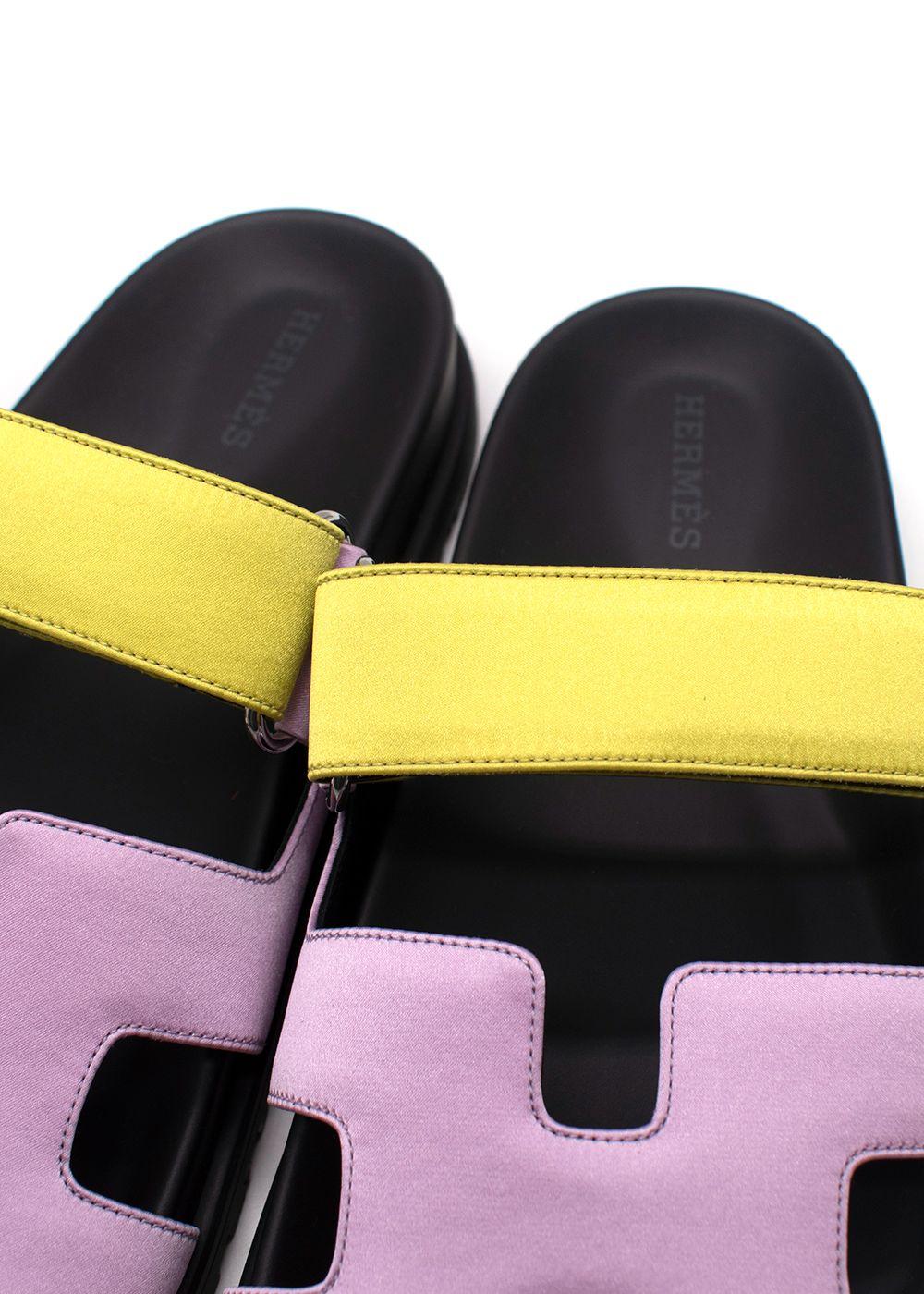 Hermes Chypre Sandals in Violet Petale and Vert Lime