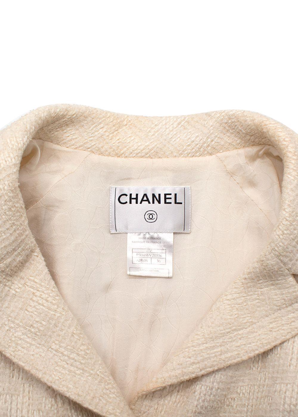 Chanel Cream 3/4 Length Sleeves Button Up Tweed Jacket