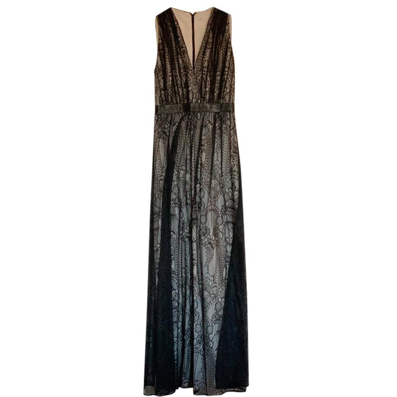 Alice + Olivia Black Sleeveless Lace Gown with White Underlay