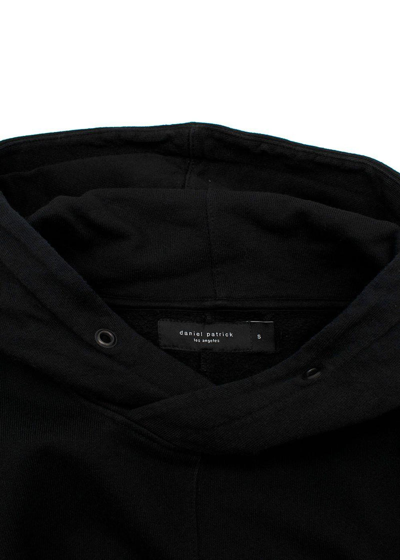 Black cotton jersey logo embroidered hoodie
