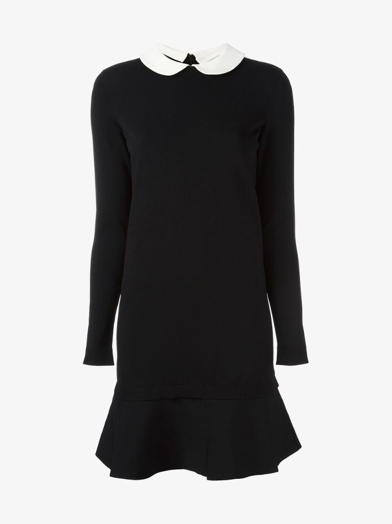 VALENTINO BLACK KNIT DRESS WITE PETER PAN COLLAR SZ M