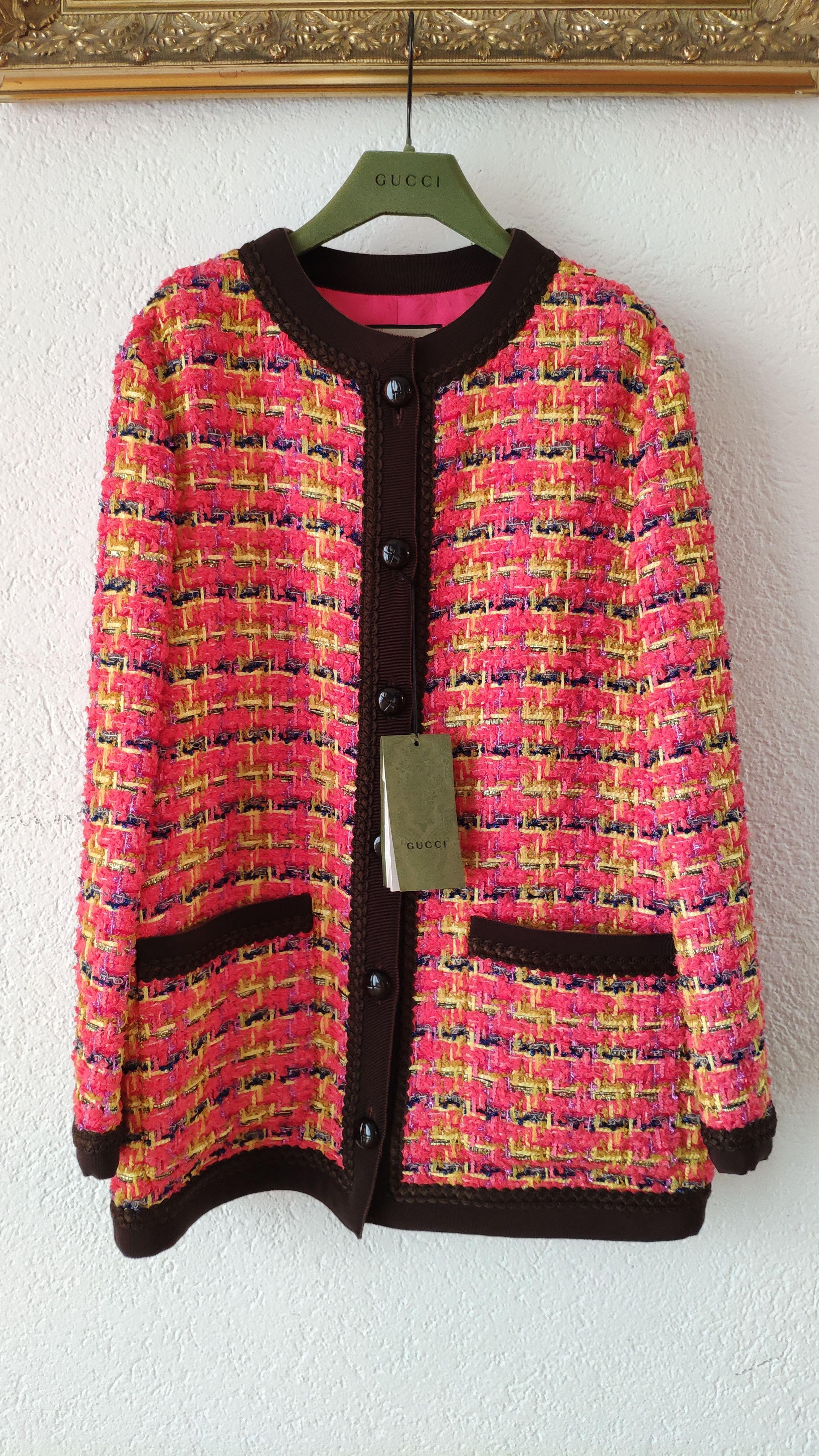 Gucci Pink Tweed Longline Jacket