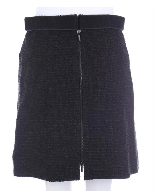 Black Tweed Zip Front Mini Skirt