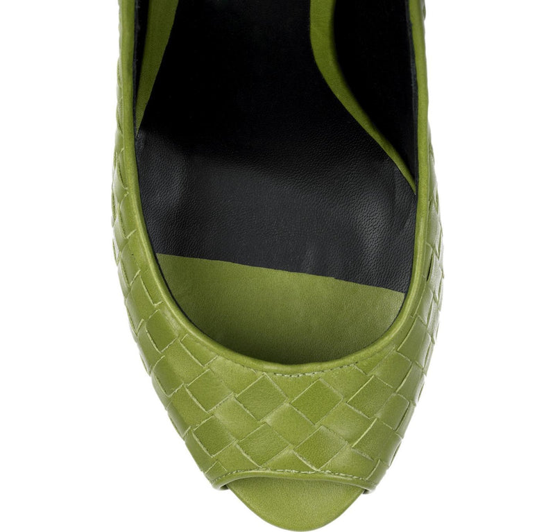 BOTTEGA VENETA Intrecciato leather peep-toe pumps