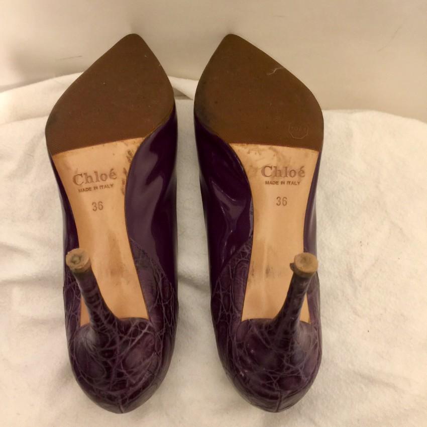 Chloe Croc Embossed Patent Leather Pumps